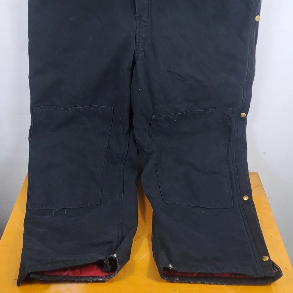 Carhartt canvas Duck bib red quilt double knee 1/2 zip 42/30 black overalls - Picture 3 of 8